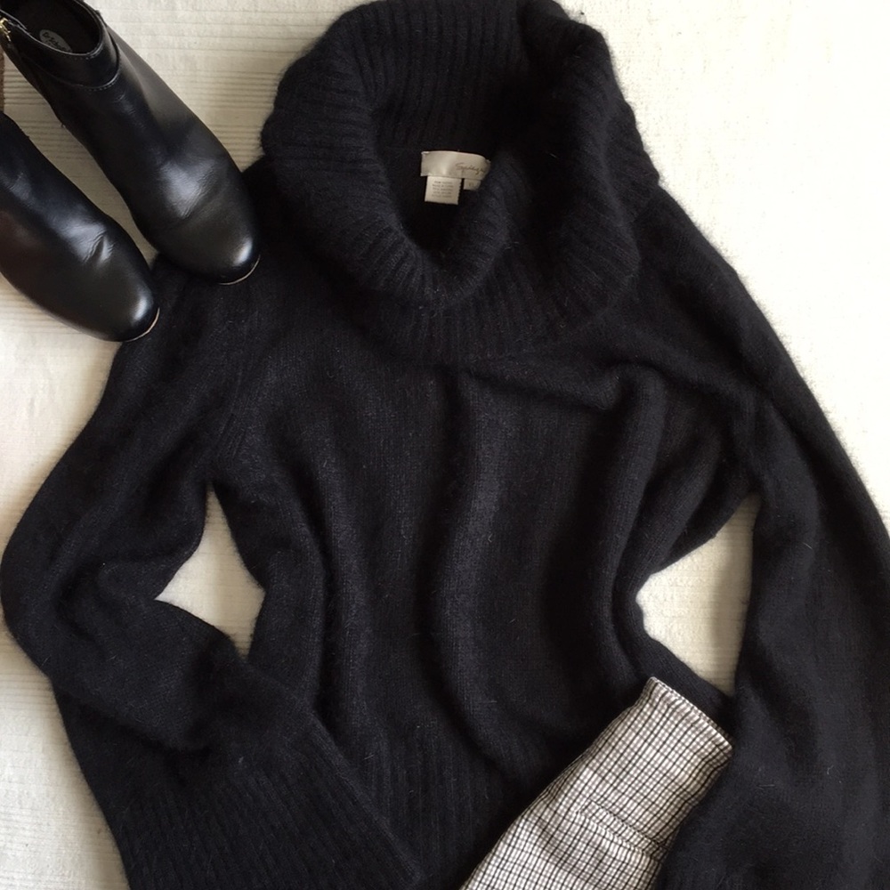 Cozy angora cowl neck bell sleeve sweater